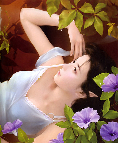 elfe-couchée-fleurs-mauve-river